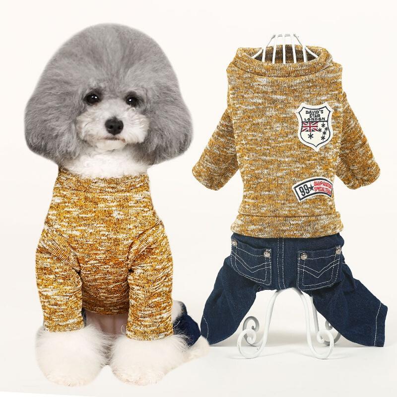 狗狗衣服比熊雪纳瑞小狗小型犬幼犬四脚春秋博美宠物春季春装黄白粗针