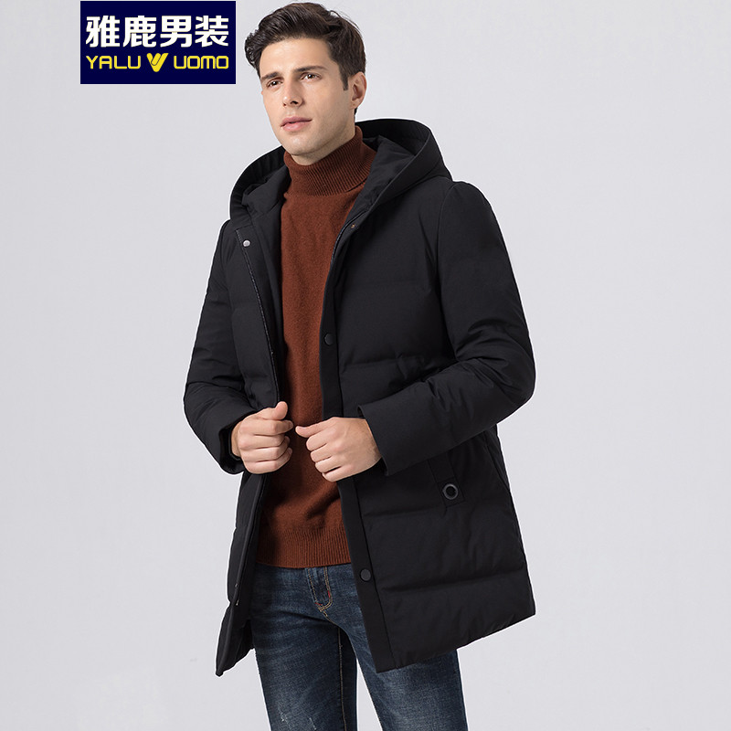 雅鹿男装新款羽绒服修身保暖贴身易打理爸爸装男士休闲S03EDYA18807 黑色 185/XXL