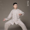 中国风天丝麻太极服女秋冬太极拳练功服男晨练服竖琴纹_1_4 L 皓月白天麻长袖