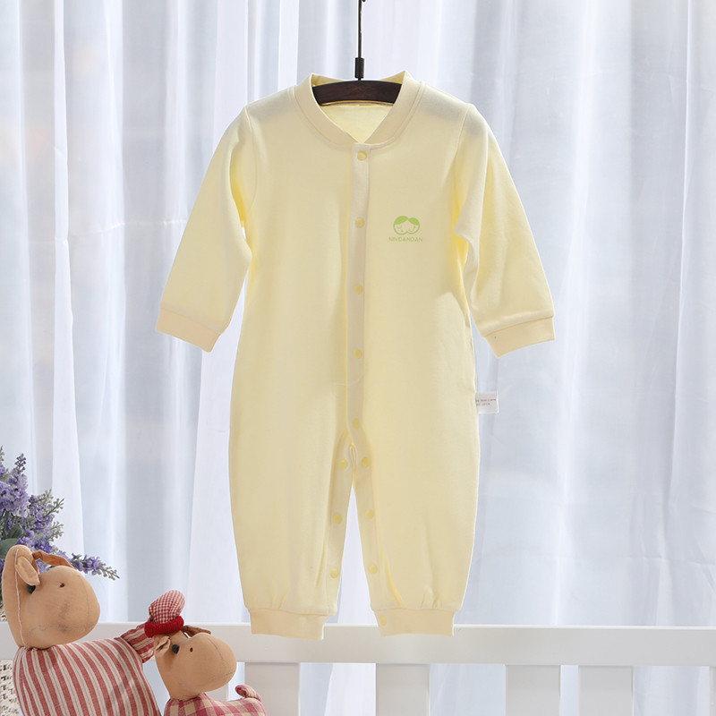 婴儿连体衣服秋冬宝宝睡衣纯棉秋季男0-1岁2女哈衣爬爬服幼儿春秋装 90cm 6818闭裆黄色