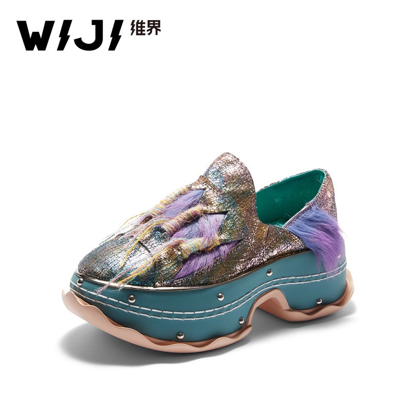 WIJI冬季时尚新款摩登街头休闲鞋透气增高个性潮流舒适低帮女鞋女_1 粉紫 36