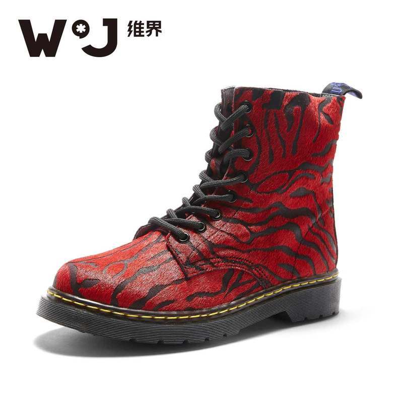 WIJI2018冬季新款炫酷马丁靴时尚潮流个性休闲圆头舒适透气女靴女_1 红色 39