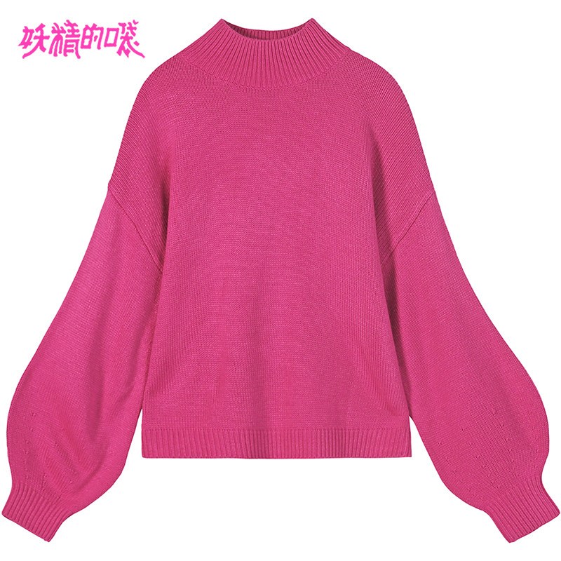 妖精的口袋Y早秋上衣慵懒针织衫女秋装2018新款短款宽松套头毛衣J_3 S 小粉桃色
