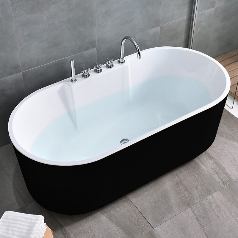 浴缸独立式浴缸独立式家用欧式薄边卫生间加厚彩色浴桶普通一体左裙 内白外黑五件套浴缸 1.4m