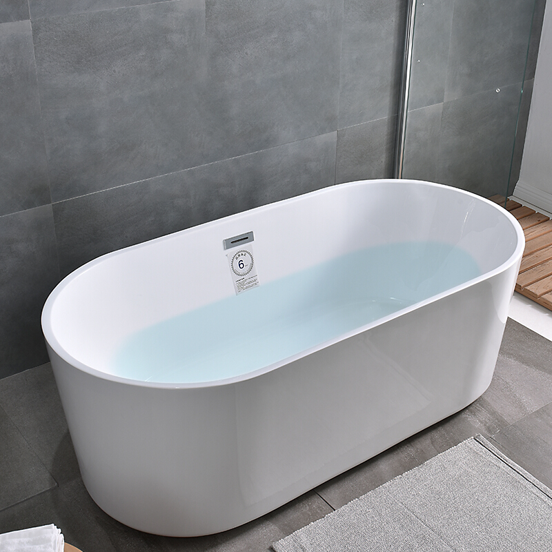 浴缸独立式浴缸独立式家用欧式薄边卫生间加厚彩色浴桶普通一体左裙 全白空浴缸 1.7M