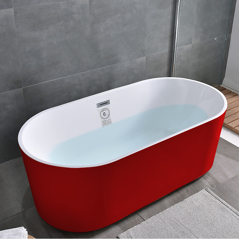 独立式浴缸薄边家用独立式浴缸欧式小户型坐凳浴桶白色一体加深独立式配置全白空浴缸加落地龙头 内白外红空浴缸 1.6M