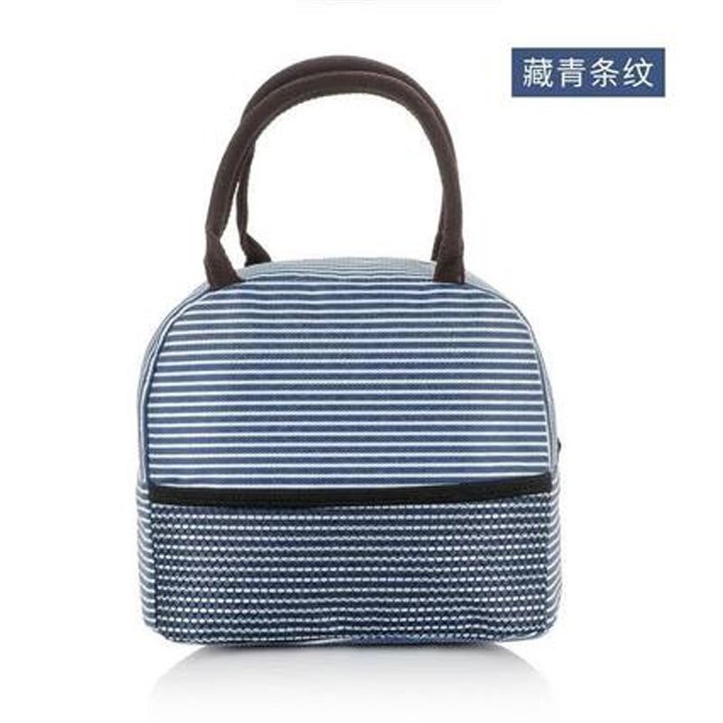 趣涉家居韩版饭盒袋保温袋便当袋手提包带饭的袋手拎袋帆布袋学生拎袋午餐简约小清新生活日用 S级款-藏青