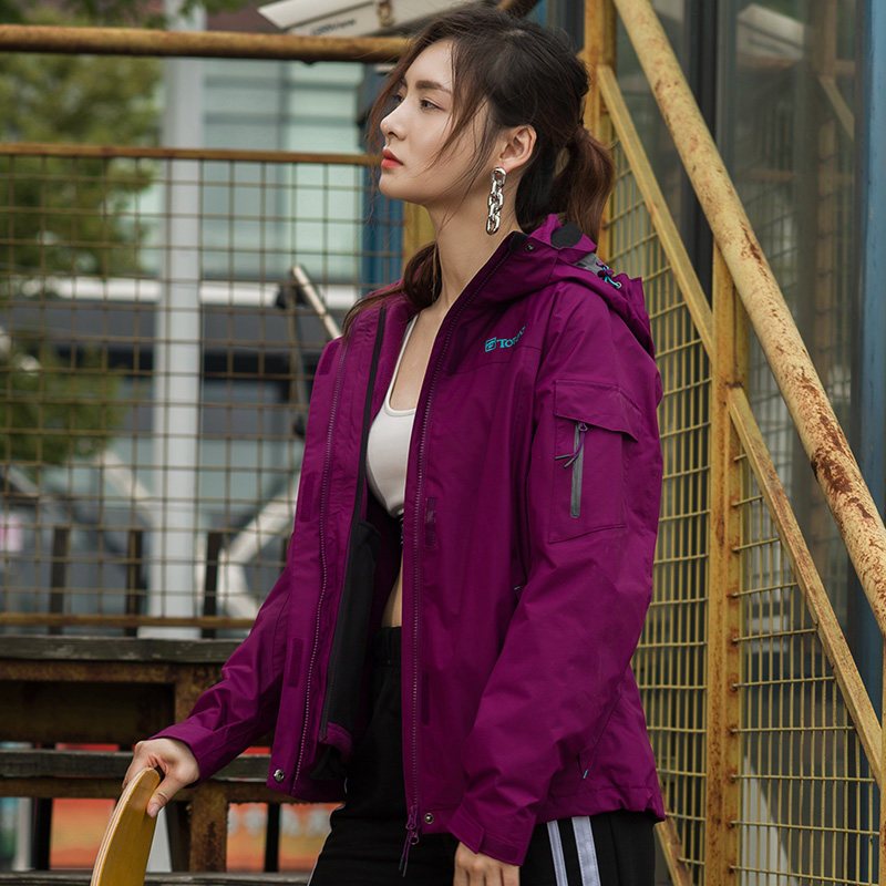 探路者（TOREAD）户外运动男女防风雨三合一套绒冲锋衣两件套TAWE91201/TAWE92208 2XL TAWE92208-E03X/葡萄紫（女）