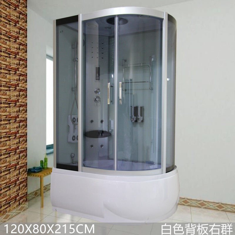 卫浴一体桑拿淋浴房卫生间洗浴房浴室隔断整体玻璃移沐浴洗浴房110*80白色右群带电不含蒸汽 120*80白色右群带电