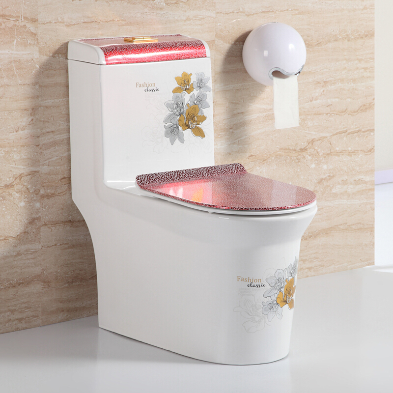 彩色土豪金马桶欧式日式彩金家用抽水坐便器卫生间个性创意 高腰火焰红 400mm