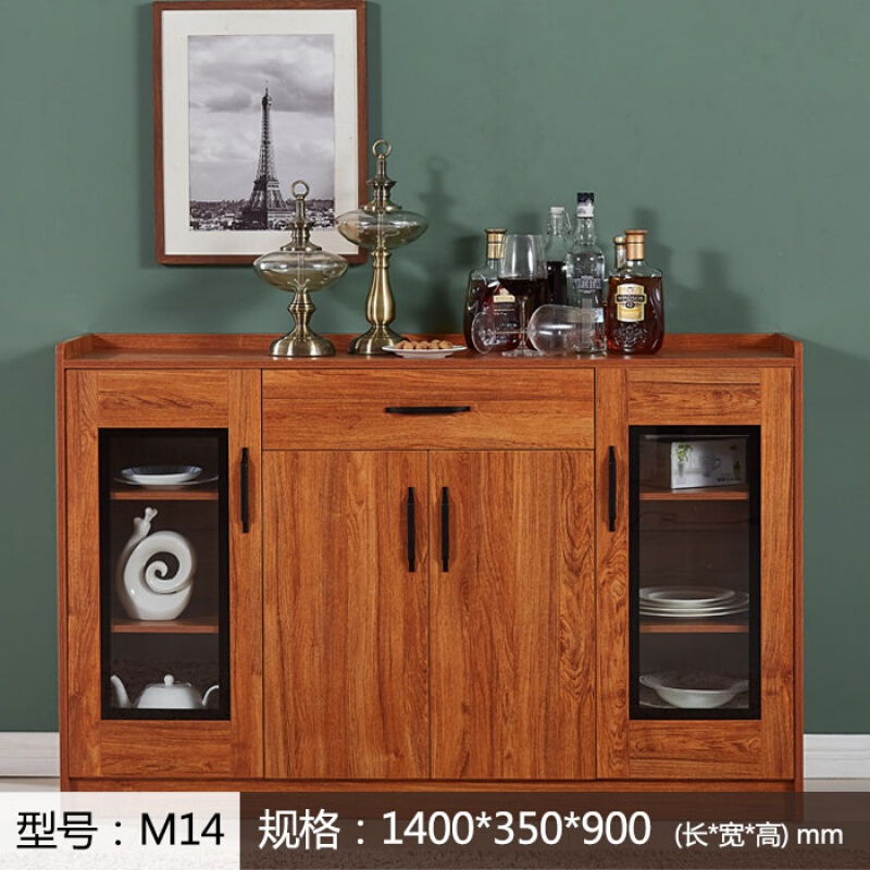 餐边柜现代简约碗柜柜子餐厅储物柜茶水柜客厅碗橱酒柜组装_50 【柚木色】四门1.4米长#M14
