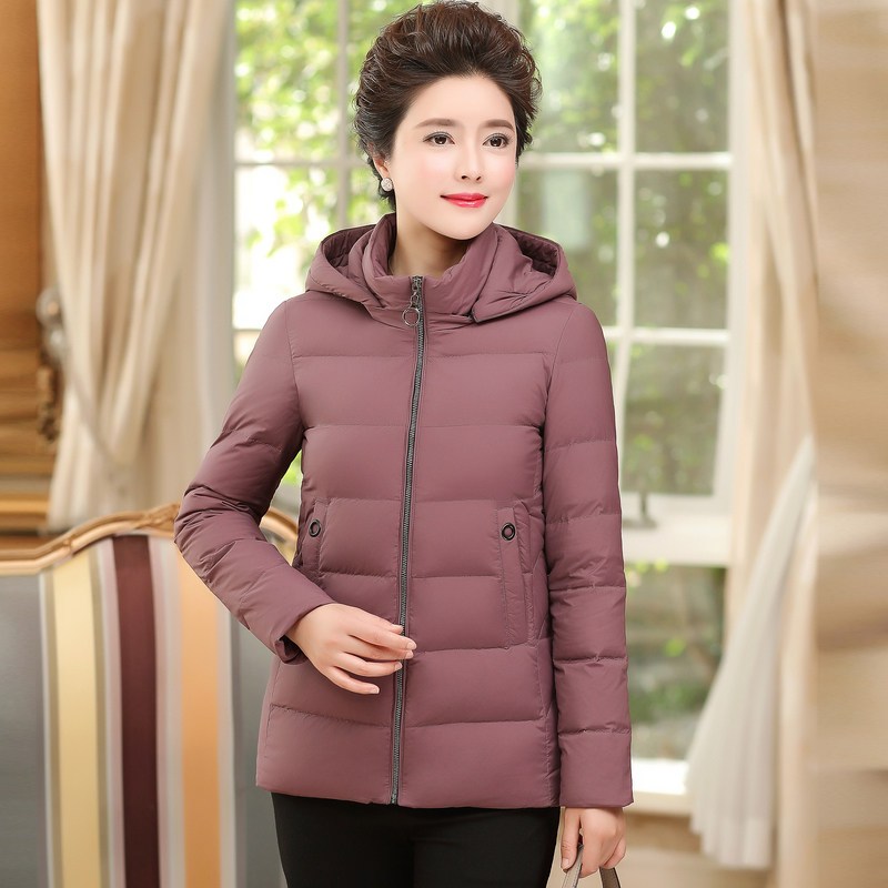 恒源祥中老年人女装羽绒服连帽保暖短外套2018秋冬白鸭绒妈妈大衣_1 170/92A 豆沙