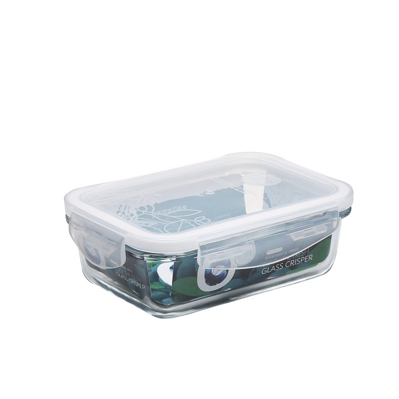 普业 830ML长方形玻璃密封冰箱收纳饭盒保鲜盒 PY-1903 白色