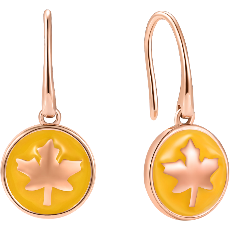 T400 日韩简约百搭耳钉秋枫系列枫叶S925纯银耳环时尚个性耳饰 玫瑰金色