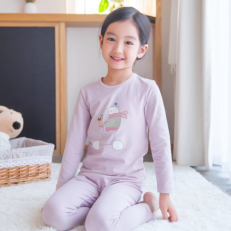 儿童内衣套装顶瓜瓜顶呱呱宝宝秋衣秋裤男女童保暖衣长袖薄款春秋_1 140cm 萌萌熊骑车浅紫色