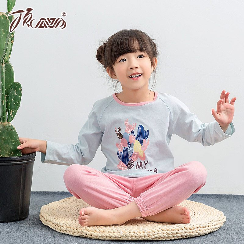 儿童睡衣春夏顶瓜瓜顶呱呱男童女童纯棉长袖卡通薄款家居服套装 110cm MYGARDEN蓝