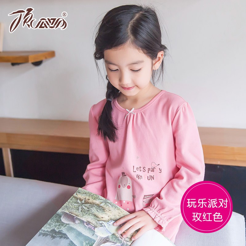 顶瓜瓜女童睡裙长袖纯棉宝宝儿童春秋公主睡衣小女孩家居服薄款_2 90cm 玩乐派对玫红