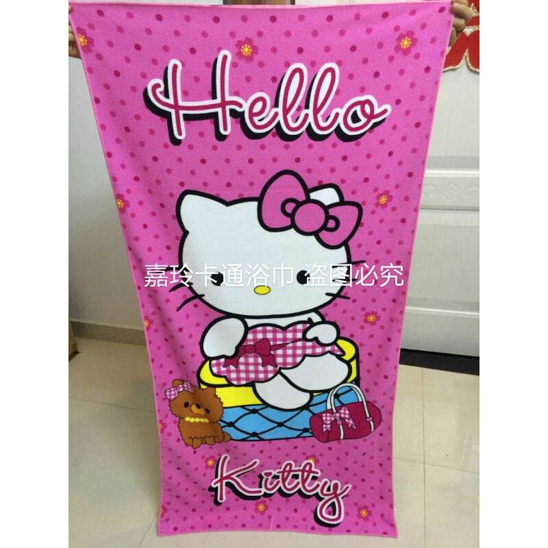 儿童hellokitty卡通大浴巾70140凯蒂猫沙滩巾巧克力色利物浦足球140x70cm_2 默认尺寸 花色特别版时尚kitty