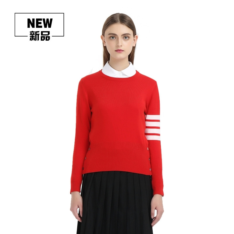 TB同款羊毛衫女短款修身圆领套头毛衣外套针织衫长袖打底衫 XL 红色