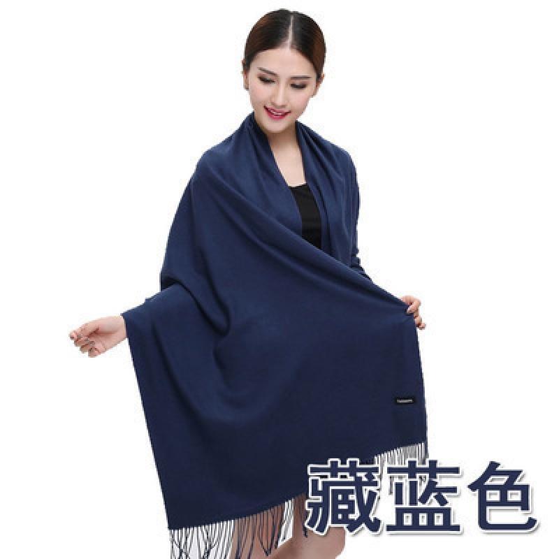 2018双面羊围巾女冬季韩版百搭披肩两用新款加厚大围脖羊毛斗_0 藏青色