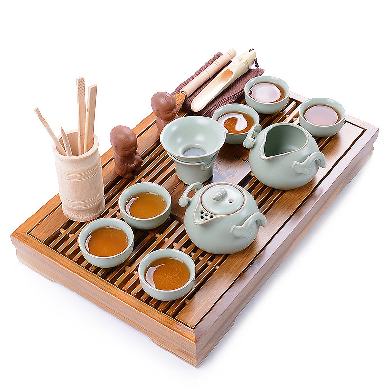 尚帝（shangdi）咖色小兰香茶盘-汝窑巧云壶茶具套装