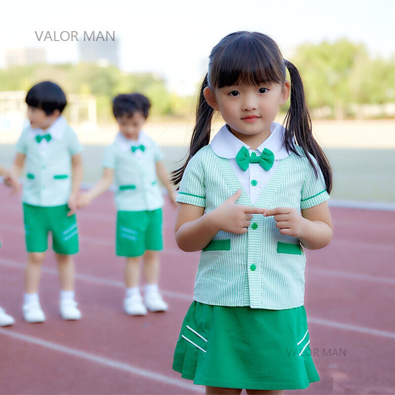 新款幼儿园园服夏装儿童短袖休闲运动服男女童夏季班服小学生校服_1 120cm 绿色女童