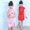 儿童旗袍夏季女童唐装中国民族风绣花短袖小孩女孩公主童装礼服 140红色的掉色介意的慎拍 荷花白色
