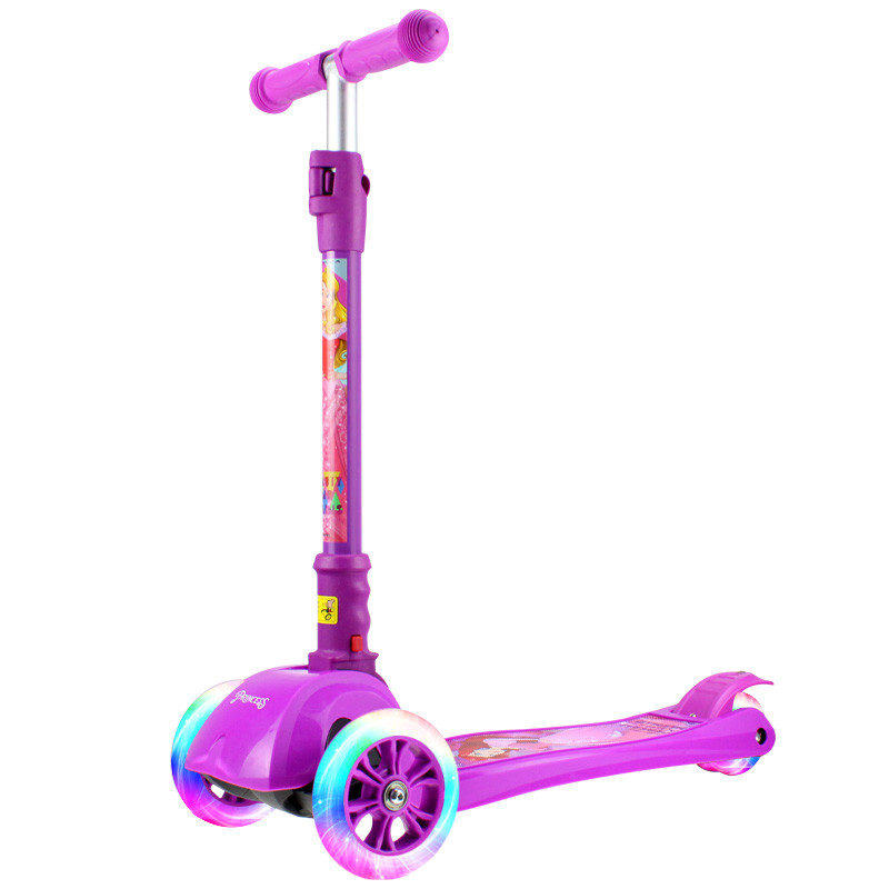 迪士尼(DISNEY)儿童滑板车三轮/四轮闪光摇摆车可折叠升降脚踏车滑轮车 四轮闪公主