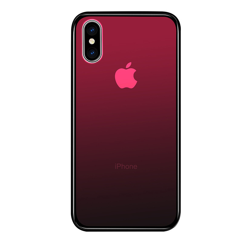 酷猫(my cool cat) 苹果x手机壳 半透渐变钢化玻璃软边硅胶 苹果7 iPhone 8Plus手机保护套全包边 X/XS赤焰红