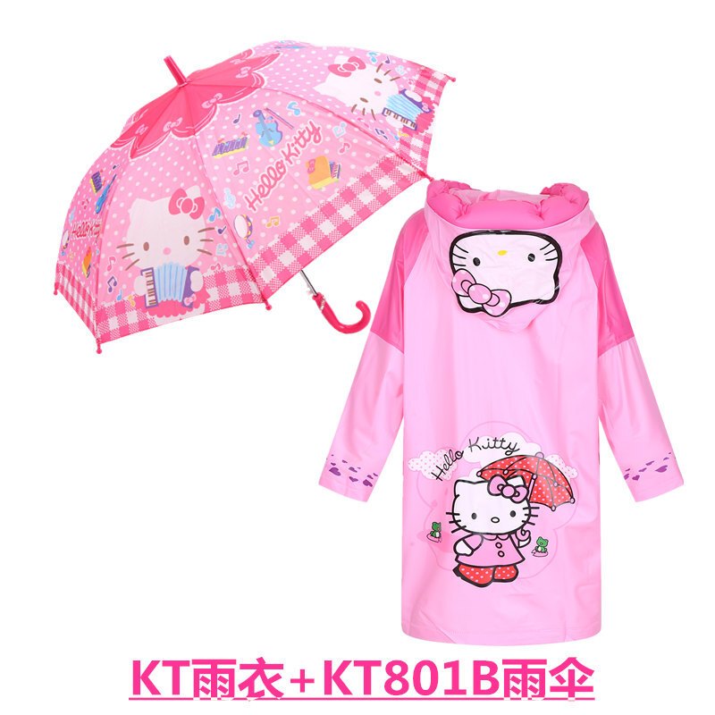 儿童凯蒂猫雨衣幼儿宝宝单人雨披小孩学生女童雨衣雨鞋雨伞套装_1_7 KT雨衣+kt801B雨伞