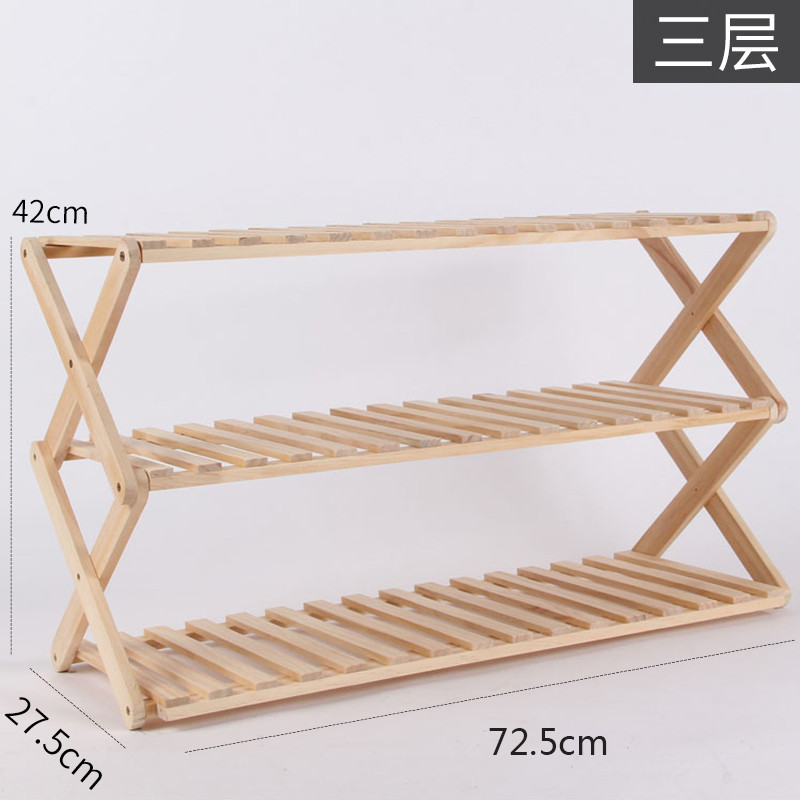 木鞋柜多层简易鞋架折叠鞋架防尘收纳拖鞋架花盆置物架多功能收纳架_4 三层72.5x27.5x42cm