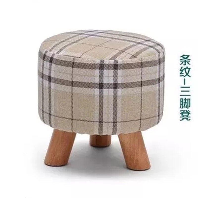 穿换鞋凳布艺圆凳可拆洗沙小凳子矮凳家用板凳通用简约现代住宅家具沙类沙凳脚踏_1 条纹3腿【可拆洗】
