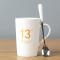 （580ML）陶瓷子创意陶瓷杯子大容量水杯马克杯简约男女款情侣杯上班族杯子带盖勺咖啡杯牛奶_20 白13金+J品勺-不带盖