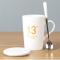 （580ML）陶瓷子创意陶瓷杯子大容量水杯马克杯简约男女款情侣杯上班族杯子带盖勺咖啡杯牛奶_20 白13金+J品勺-不带盖