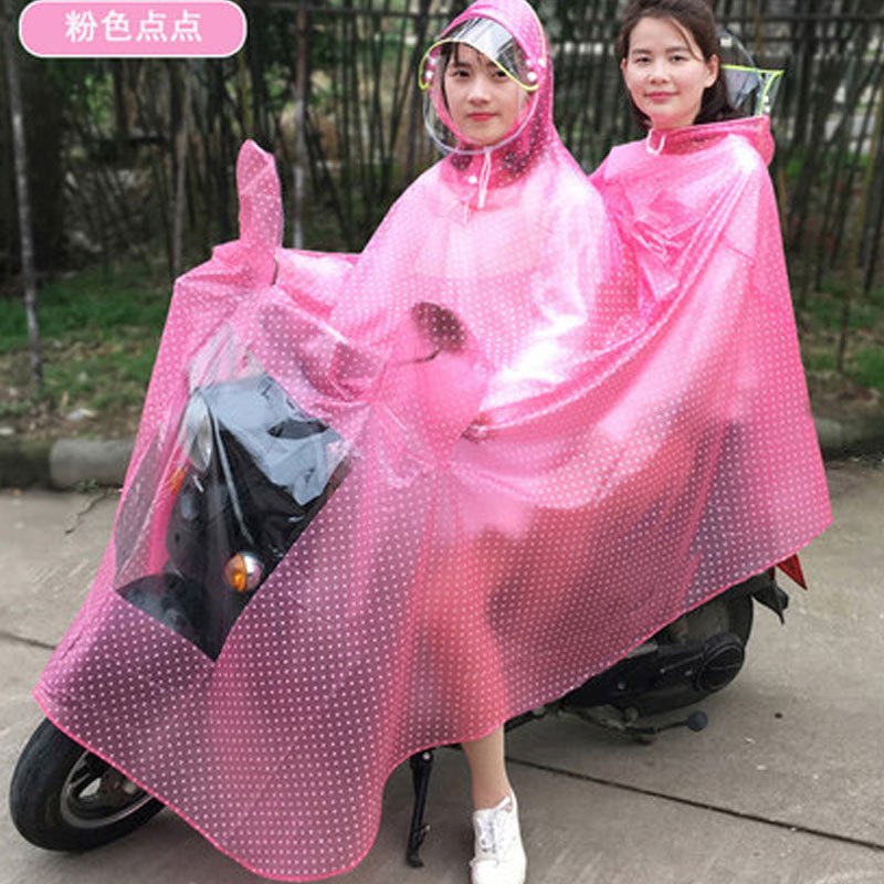 雨衣电瓶车双人母子成人骑行加大加厚电动车自行车摩托车雨披生活日用晴雨用具雨披雨衣_1_7 双人有镜套-粉色点点