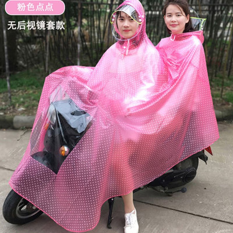 雨衣电瓶车双人母子成人骑行加大加厚电动车自行车摩托车雨披生活日用晴雨用具雨披雨衣_1_7 双人无镜套-粉色点点