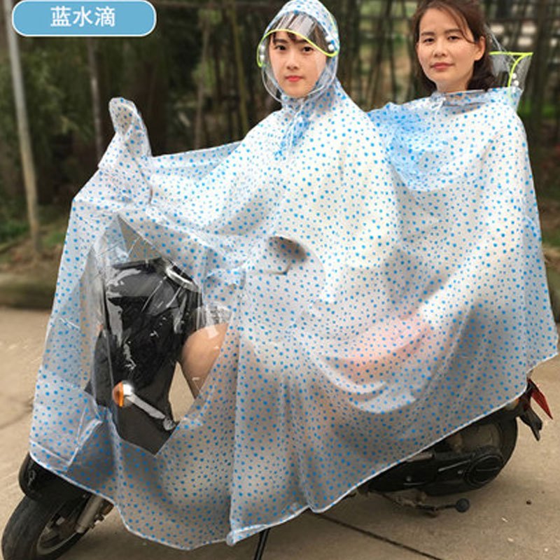雨衣电瓶车双人母子成人骑行加大加厚电动车自行车摩托车雨披生活日用晴雨用具雨披雨衣_1_7 双人有镜套-蓝水滴