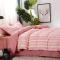 北欧简约格子条纹四件套1.8/2.0m纯色被套床单学生宿舍床上三件套_4_9 2.0m（6.6英尺）床 桔红色玫瑰花语