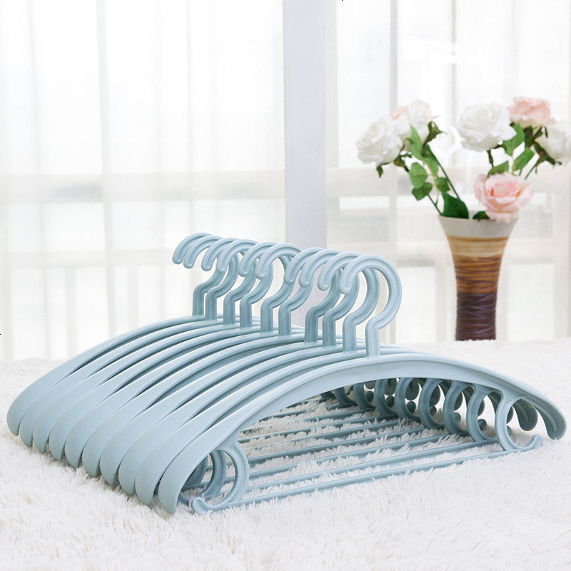 【】新款彩色塑料加粗衣架半圆形干湿两用衣架男女通用款_1_4_1_2 10个_蓝色