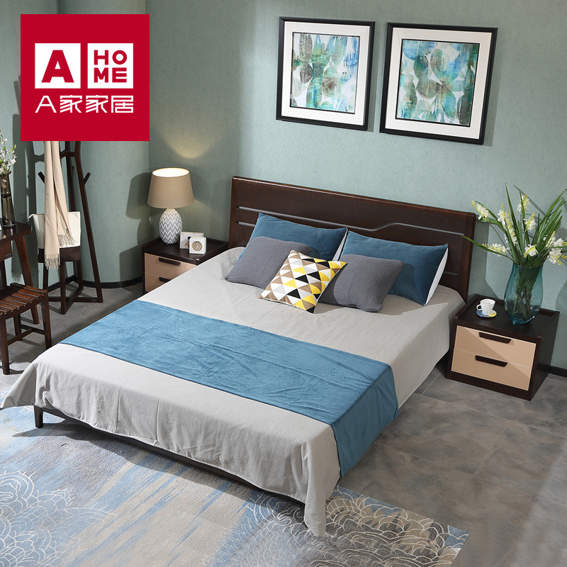 A家家具床 现代中式实木框架床架子床1.8m双人床经济型储物床气压床主卧卧室家具木质其他C001 1.8米排骨架+床垫
