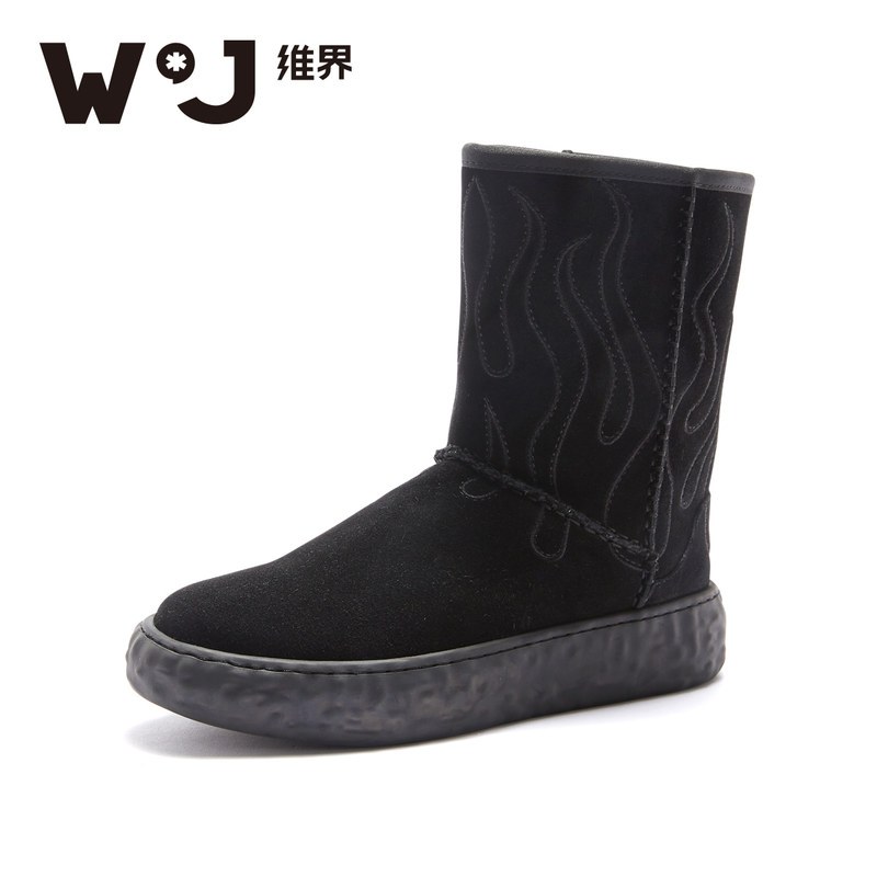 维界2018新款男鞋英伦时尚马丁靴男士潮流套脚牛反绒皮靴高帮鞋潮_1 黑色 43