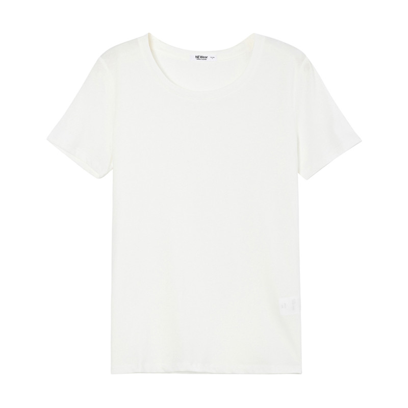 美特斯邦威条纹短袖T恤女夏装基础款简约纯棉舒适合体打底 155/80A 雪白色