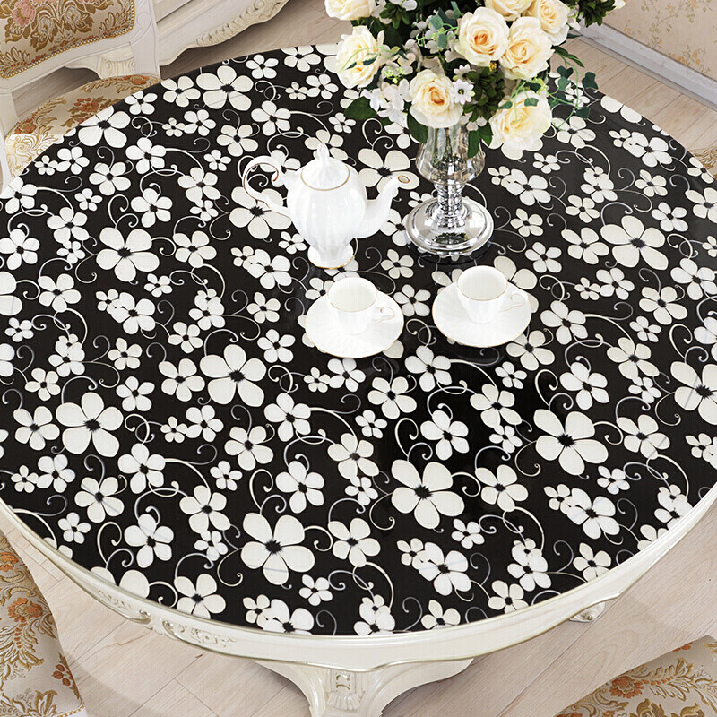 pvc软玻璃彩色圆桌桌布垫家用圆形桌垫餐桌布_2 70cm圆形 黑色玻璃花