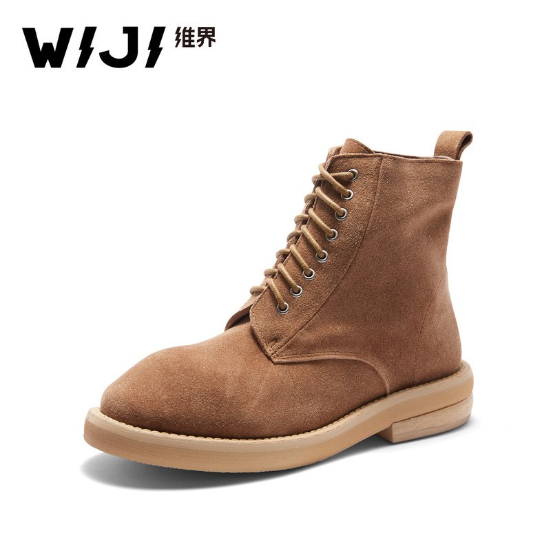 WIJI冬季新款工装风马丁靴休闲个性时尚潮流魅力气质纯色青春女靴 卡其 36