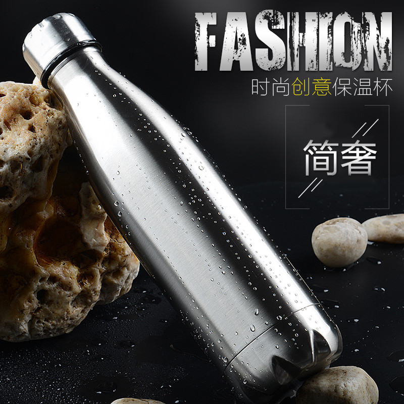 家佑JIAYOU 水杯水具 保温杯艺术可乐水杯 500ml大号保温杯男成人儿童时尚保温水杯女 钢本色【可乐杯500ml】
