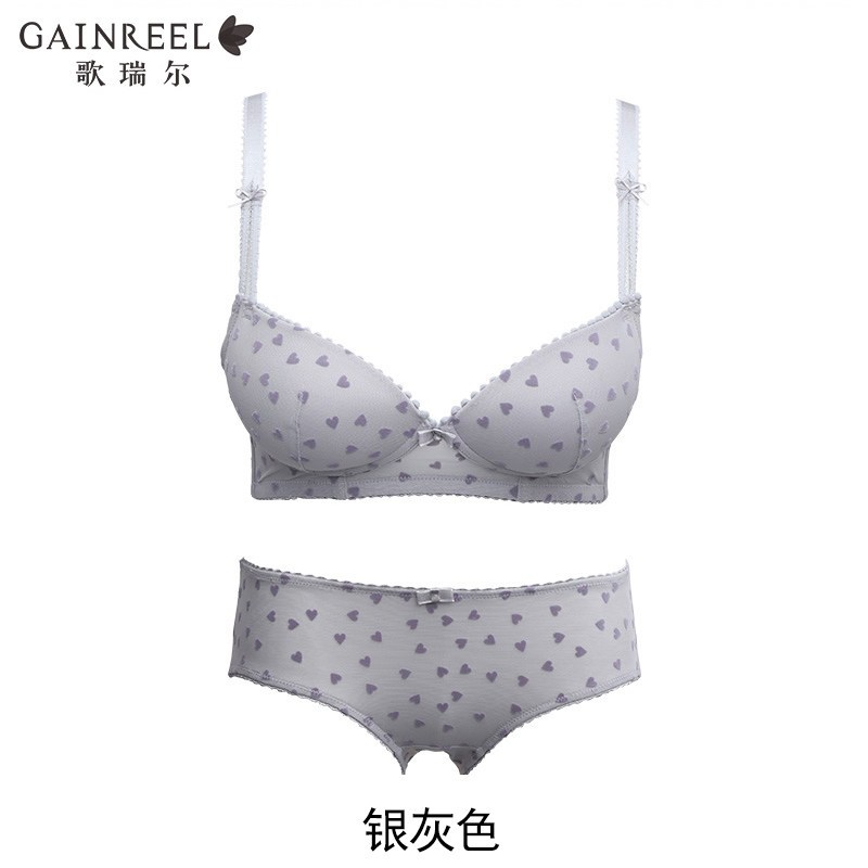 歌瑞尔性感聚拢无钢圈红色结婚女士内衣套装【文胸+内裤】180054A_1 B70+S 银灰色