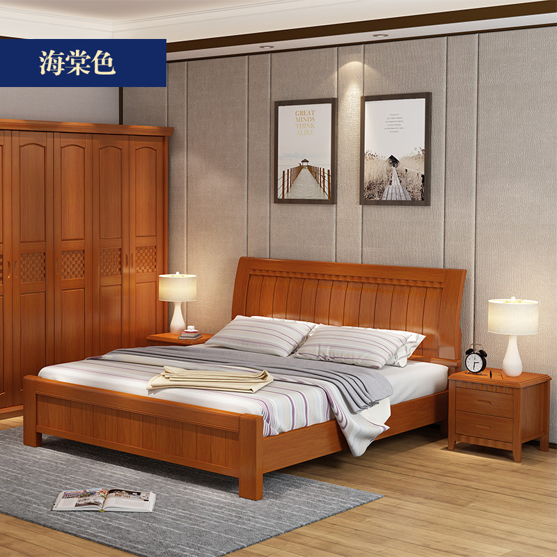 天惠子 床 实木床 木质橡木床 1.8米主卧现代中式双人床1.5m单人公主婚床高箱抽屉储物卧室家具 1.2米单床+2柜+床垫（气压款）