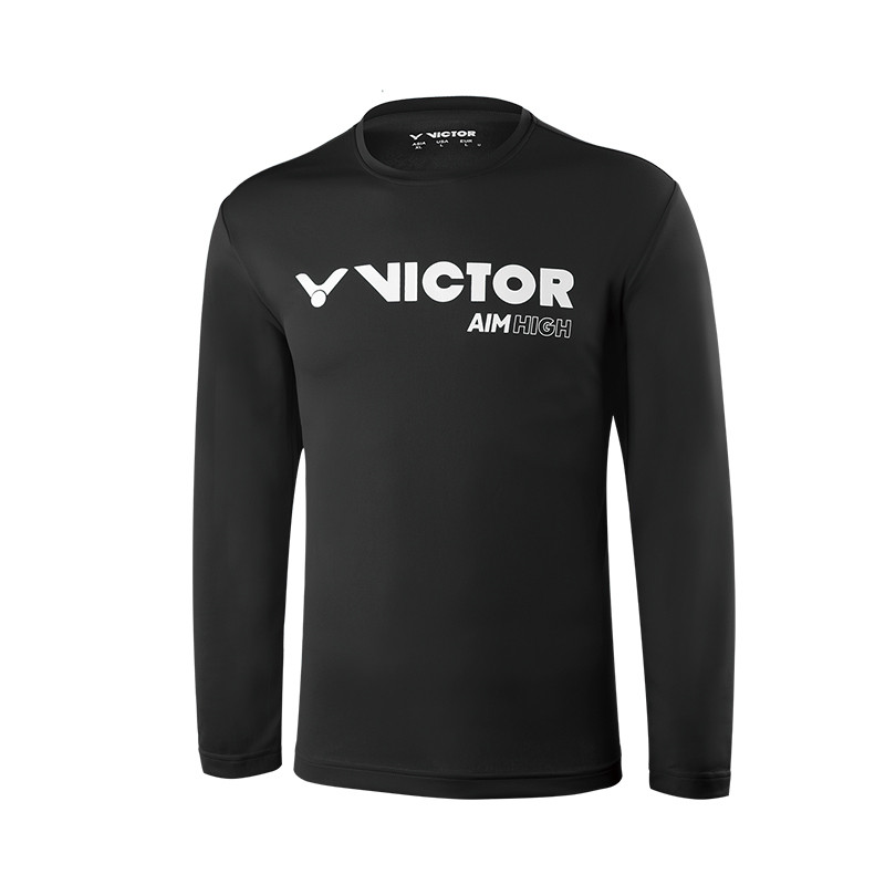 威克多Victor T-85100 T-86100胜利羽毛球服 男女款针织圆领长袖T恤 3XL T-85100黑色