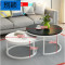 别颖北欧茶几简约客厅小户型圆形现代简易钢化玻璃边几组合创意小桌 组合大黑面小白面白架子70+50