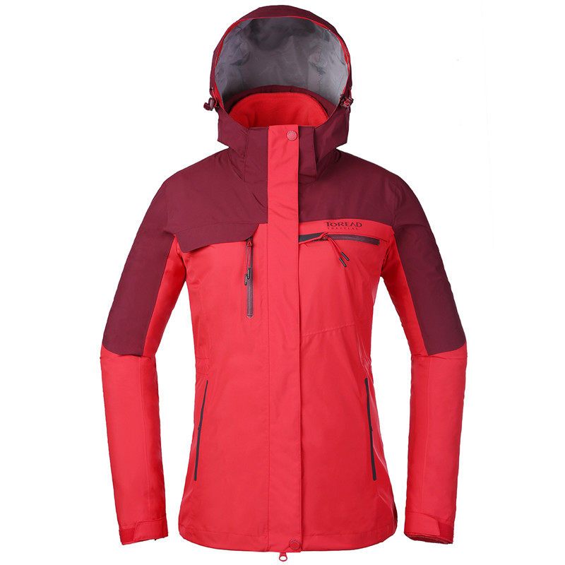 探路者秋冬新款户外男式TIEF套绒保暖旅行风雨衣外套TAWE91801 L TAWF92802-A70A杜鹃红∕深枣红女